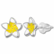 Métal TQ laiton boucles d'oreilles / puces d’oreilles fleur Argenté-jaune-blanc