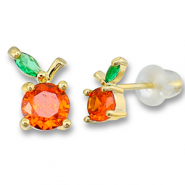 Métal TQ laiton boucles d'oreilles / puces d’oreilles pomme Doré-orange chaud-vert
