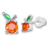 Métal TQ laiton boucles d'oreilles / puces d’oreilles pomme Argenté-orange chaud-vert