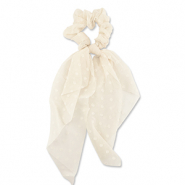 Elastique pour cheveux chouchou pois avec ruban Blanc cassé