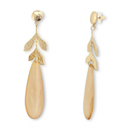 Boucles d'oreilles accroche-regard goutte Caramel beige marbré-doré