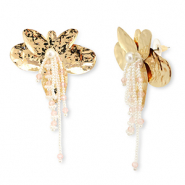 Boucles d'oreilles accroche-regard fleur Doré-blanc-rose clair