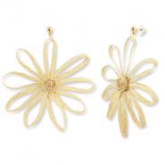 Boucles d'oreilles en raphia accroche-regard fleur Jaune vanille-doré