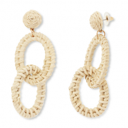 Boucles d'oreilles en raphia accroche-regard ovale Beige-doré
