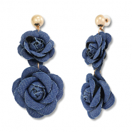Boucles d'oreilles en denim-look accroche-regard fleur Bleu denim-doré