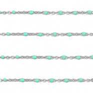 Appr&ecirc;ts en acier Inox cha&icirc;ne maille jaseron 1mm Argent&eacute;-turquoise menthe