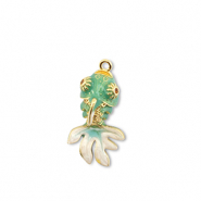 Breloques en laiton Eco-brass® poisson Doré-turquoise-blanc