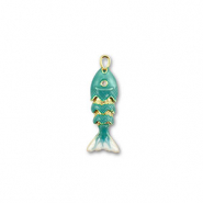 Breloques en laiton Eco-brass® poisson Doré-turquoise-blanc