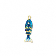 Breloques en laiton Eco-brass® poisson Doré-bleu foncé-blanc