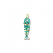 Breloques en laiton Eco-brass® poisson Doré-turquoise-blanc
