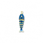 Breloques en laiton Eco-brass® poisson Doré-bleu foncé-blanc