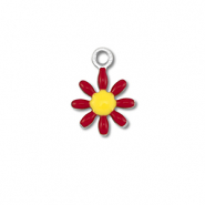 Breloques en acier Inox fleur Argenté-rouge foncé-jaune