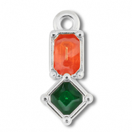 Breloques en métal DQ rectangle avec rhombe Argenté antique (sans nickel)-rose foncé-vert