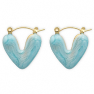 Boucles d'oreilles en acier Inox créoles cœur Doré-bleu clair