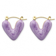 Boucles d'oreilles en acier Inox créoles cœur Doré-violet