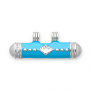 Message bead breloques en acier Inox Argenté-bleu-transparent