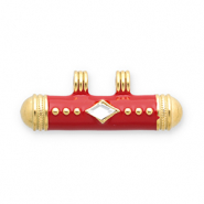 Message bead breloques en acier Inox Doré-rouge-transparent