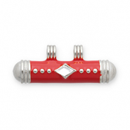 Message bead breloques en acier Inox Argenté-rouge-transparent