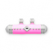Message bead breloques en acier Inox Argenté-rose-transparent