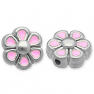 Perles en acier Inox fleur Argenté-rose clair-blanc