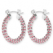 Boucles d'oreilles / créoles en acier Inox avec strass Argenté-rose