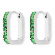 Boucles d'oreilles / créoles en acier Inox rectangle avec strass Argenté-vert