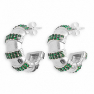 Boucles d'oreilles / puces en acier Inox avec strass Argenté-vert fonce