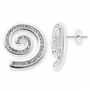 Boucles d'oreilles / puces en acier Inox spirale avec strass Argenté-transparent