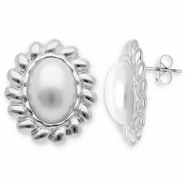 Boucles d'oreilles / puces en acier Inox ovale Argenté-blanc