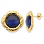 Boucles d'oreilles / puces en acier Inox rond torsadé Doré-bleu foncé