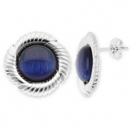 Boucles d'oreilles / puces en acier Inox rond torsadé Argenté-bleu foncé