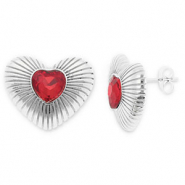 Boucles d'oreilles / puces en acier Inox coeur Argenté-rouge