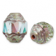 Perles tchèques FPB ovale 7x6mm Light aqua-dark travertin