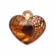 Pendentifs acryliques c&oelig;ur Marron cognac-dor&eacute;