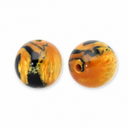 Perles en résine avec pailletes 14mm Orange brûlée-doré-noir