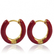 Boucles d'oreilles en acier Inox cr&eacute;oles &eacute;maill&eacute;e 16mm Rouge bourgogne-dor&eacute;
