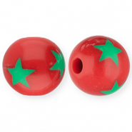 Perles acryliques 12 mm avec &eacute;toiles Rouge-vert
