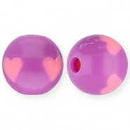 Perles acryliques 12 mm avec c&oelig;ur Violet-rose