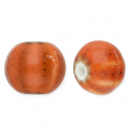 Perles en c&eacute;ramique avec ray&eacute;es 12mm Orange fonc&eacute;