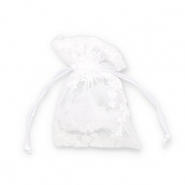 Sachet à bijoux en organza fleur Blanc