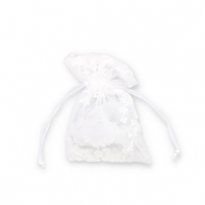 Sachet à bijoux en organza fleur Blanc