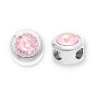 Perles en acier Inox disque Heishi avec strass Argent&eacute;-rose clair