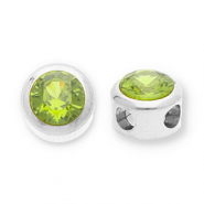 Perles en acier Inox disque Heishi avec strass Argent&eacute;-verte olive