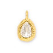 Breloques en acier Inox goutte avec une facette Doré-transparent