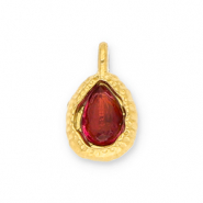 Breloques en acier Inox goutte avec une facette Doré-rouge