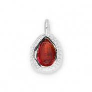 Breloques en acier Inox goutte avec une facette Argenté-rouge