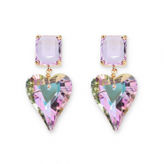 Boucles d&rsquo;oreilles / puces d&rsquo;oreilles en verre de cristal rectangle-coeur Lavande-multicolore AB coating
