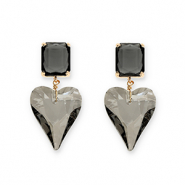 Boucles d&rsquo;oreilles / puces d&rsquo;oreilles en verre de cristal rectangle-coeur Gris fonc&eacute;-gris