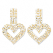 Boucles d'oreilles / puces d’oreilles en laiton Eco-brass® avec strass cœur Doré-cristal