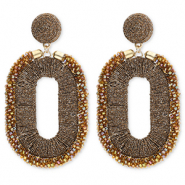 Boucles d'oreilles tendance avec perles en verre ovale Marron doré-AB coating